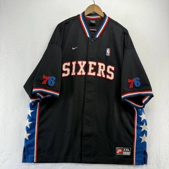 Philadelphia 76ers Warmup Shirt Men's 2XL Black Snap Nike Embroidered AI 90s - Picture 1 of 14